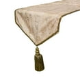 thumbnail image 2 of The HomeCentric Luxury Ivory Table Runner Coffee Table Runner (14 x 36 inch) Foil, Tassels, Suede fabric Table Linen, Abstract Pattern Modern Style - Shimmer Fest Ivory, 2 of 10