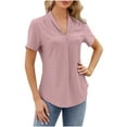 thumbnail image 3 of qolati Women Summer Short Sleeve Blouse Casual V Neck Curved Hem Eyelet T Shirts Dressy Casual Loose Beach Flowy Tunic Tops, 3 of 5