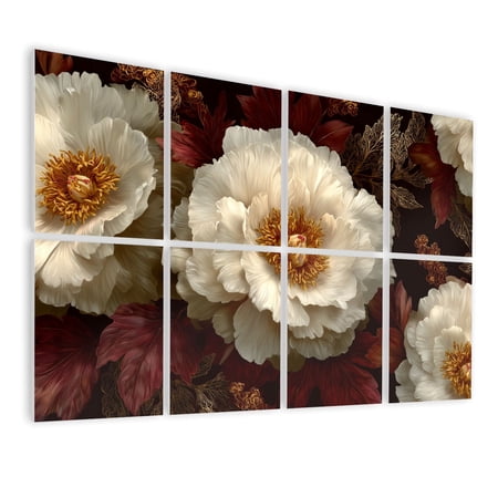Floral 8 Pack Art Acoustic Panels Sound Absorbing Vintage Floral Gold Accents Glow Decorative Soundproof Wall Panels Self Adhesive for Nursery Game Room Bedroom 48 x32