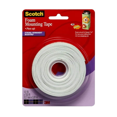 Foam Mounting Tape, 1/2-inch x 150-inches, White, 1-Roll (4013), Designed for rubber stamping projects, creating cards and invitations By (Best Scotch For Your Money)