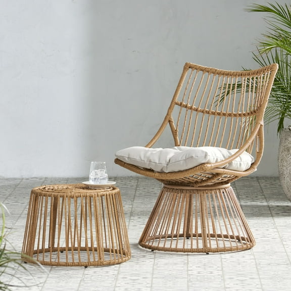 Bigget Steel 2 Piece Rattan Outdoor Patio Egg Chair with accent table