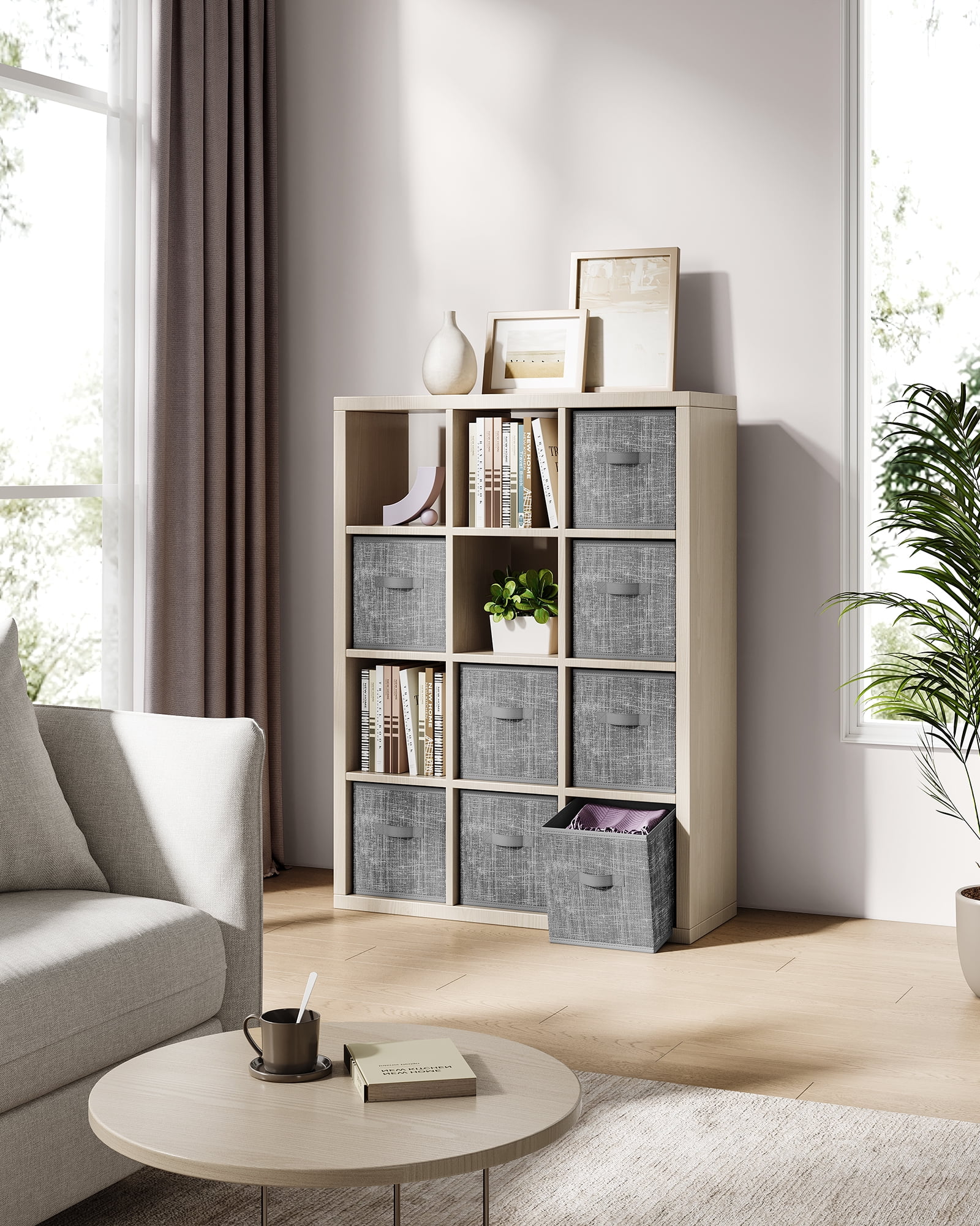 8 Storage Cubes, 11" Non-Woven Fabric Bins with Double Handles Closet Organizers for Bedroom Living Room Cattail Gray