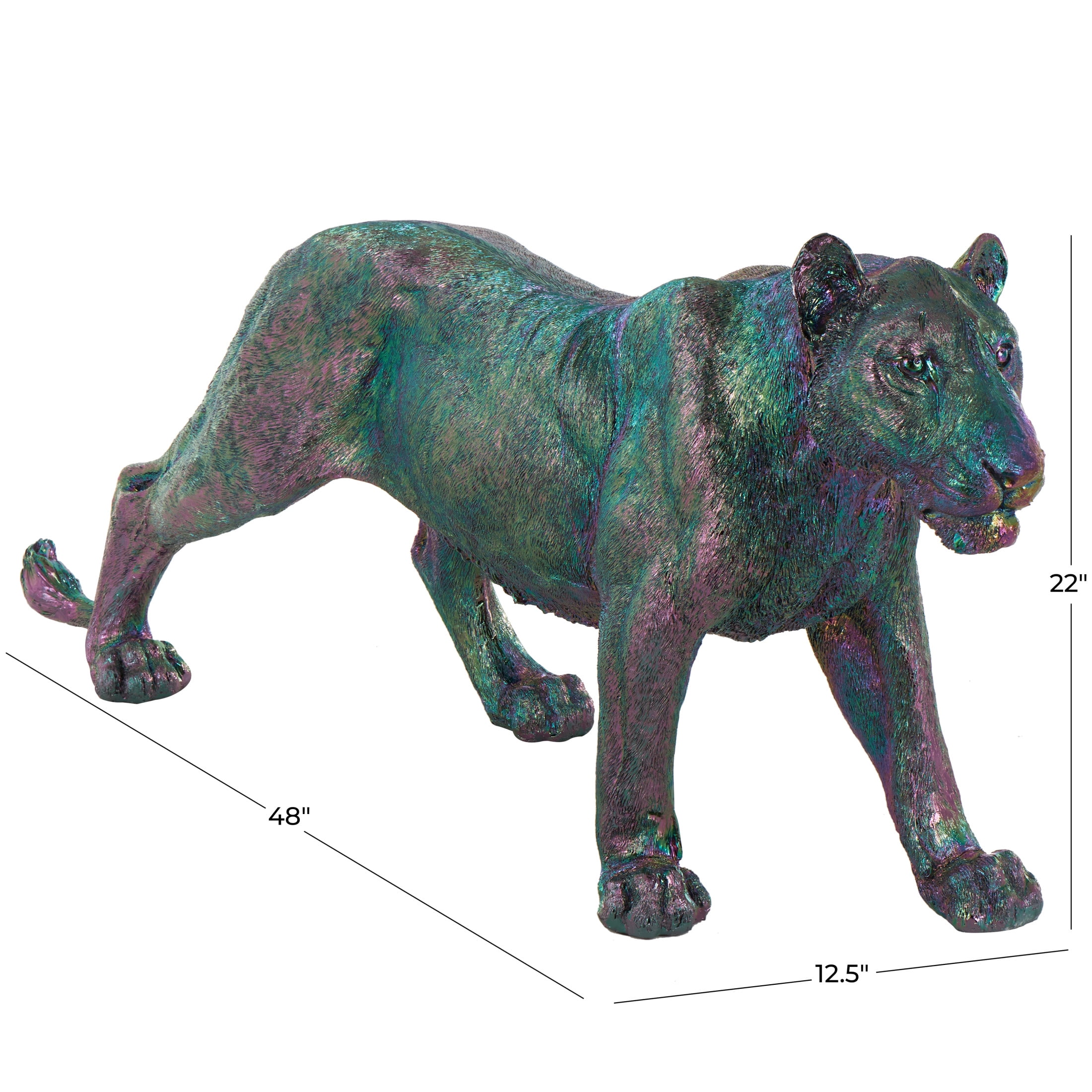 48" x 22" Multi Colored Resin Standing Leopard Sculpture with Rainbow Shimmer Finish, by DecMode