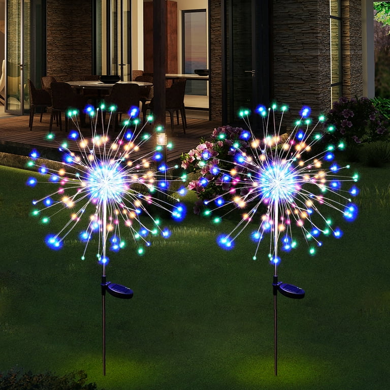 Fireworks Outdoor Lamp Solar Powered IP65 Waterproof Garden Lamp 2 Pack 150  LED Lamp Beads Ground Plug-in Type for Lawn Backyard Flowerbed Colorful