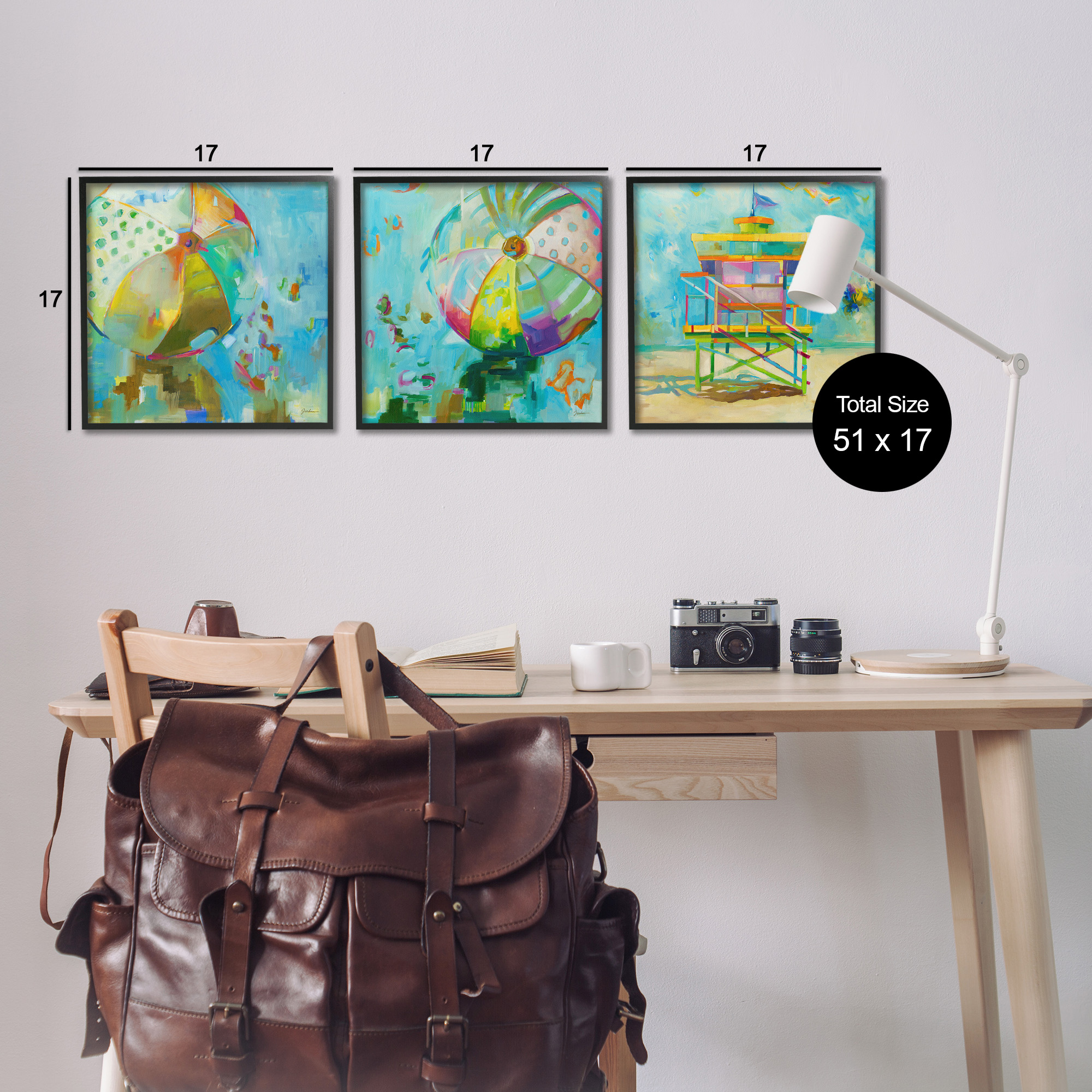 Stupell Industries Abstract Beach Scenes Abstract Painting Black Framed Art Print Wall Art, 17 x 17, Set of 3