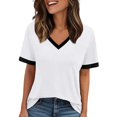 thumbnail image 2 of Womens T Shirts Summer Tops 2025 Color Block Short Sleeve V-Neck Casual Stylish Basic Tees Tshirts Shirts for Women, 2 of 6