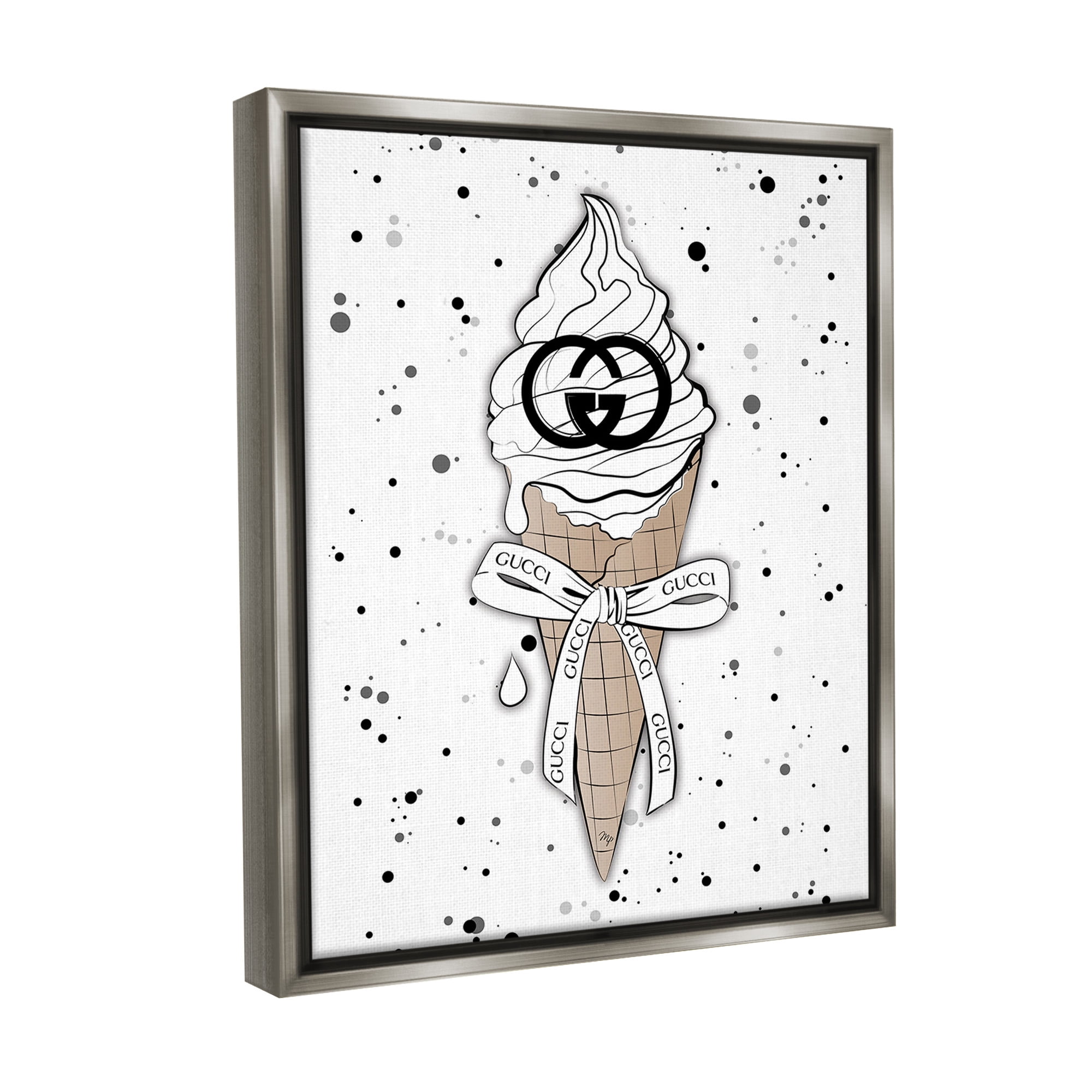 Stupell Industries Glam Ice Cream Pattern Beauty & Fashion Painting Gray Floater Framed Canvas Art Print Wall Art, 17 x 21