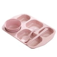 thumbnail image 4 of Tuvgenk 13.6*9.3 In Divided Dinner Plates Plates Set Square 4 Pc Buffet Plates Stackable Home Pink Five-Cell Grid Plates, 4 of 5