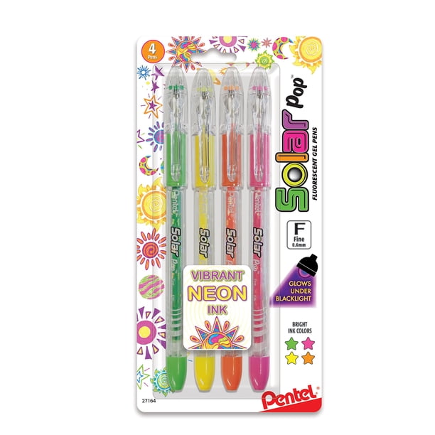 Bolígrafo de Gel Pentel Solar Pop Neón 0.6mm Línea Fina Paquete de 4