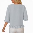 thumbnail image 6 of Towmus Womens 3/4 Sleeve Tops Knit Cotton Ladies Blouses Crew Neck T Shirts for Women Loose Fit Ruffle Sleeve Tunic Tops, M, Grey, 6 of 8