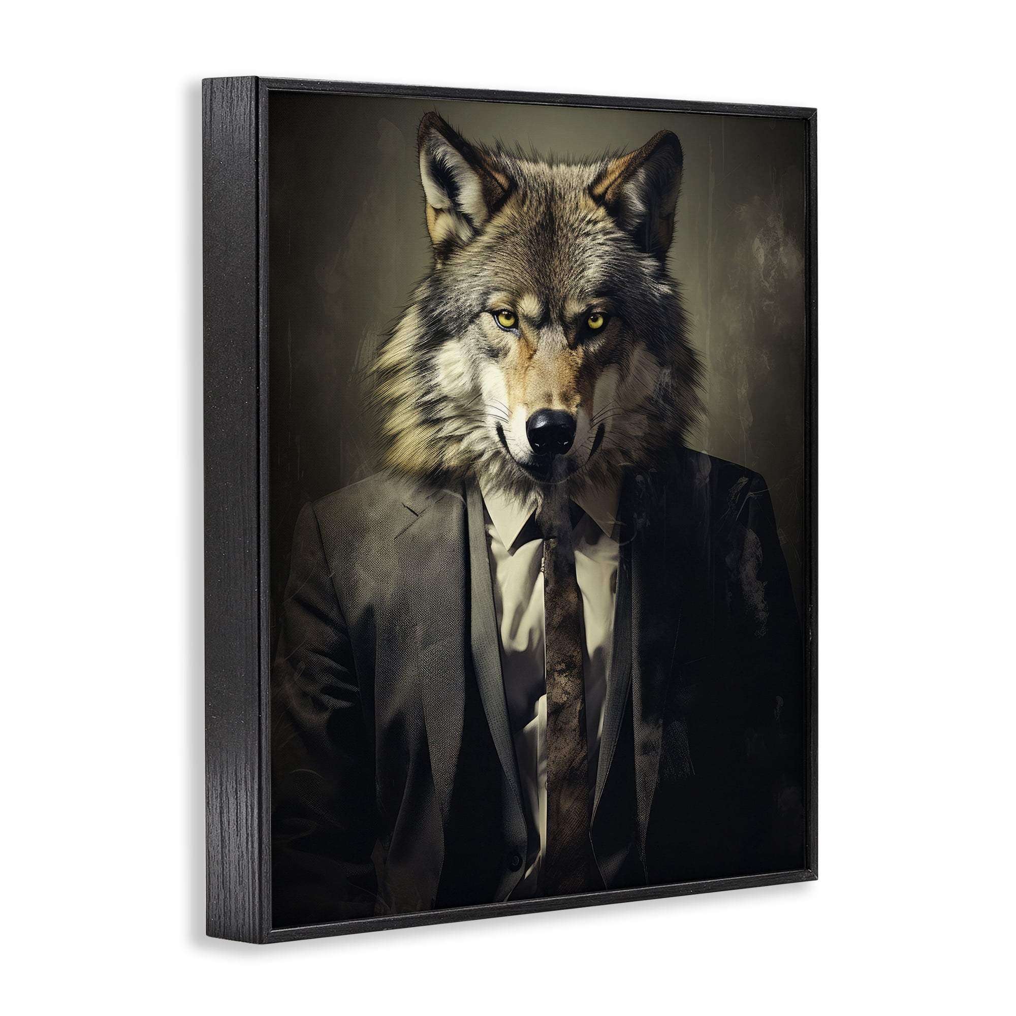 Stupell Industries Fancy Wolf in Suit Black Framed Giclee Art, design by Ray Powers