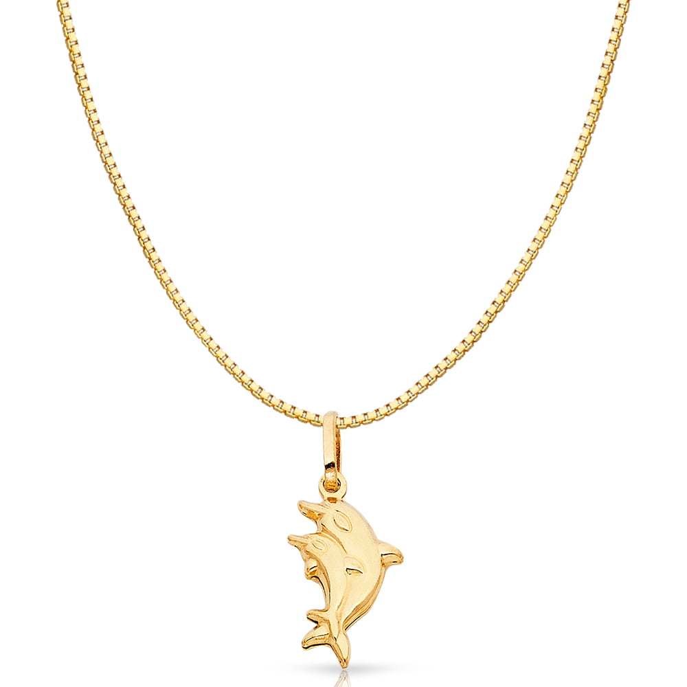 14K Yellow Gold Dolphins Pendant on an Adjustable 14K Yellow Gold Chain Necklace