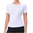 thumbnail image 2 of Womens Tops High-Elastic Short Sleeve Round-Neck Solid-Color Casual Yoga Sports Running Raglan Sleeve T-shirt White XL, 2 of 5