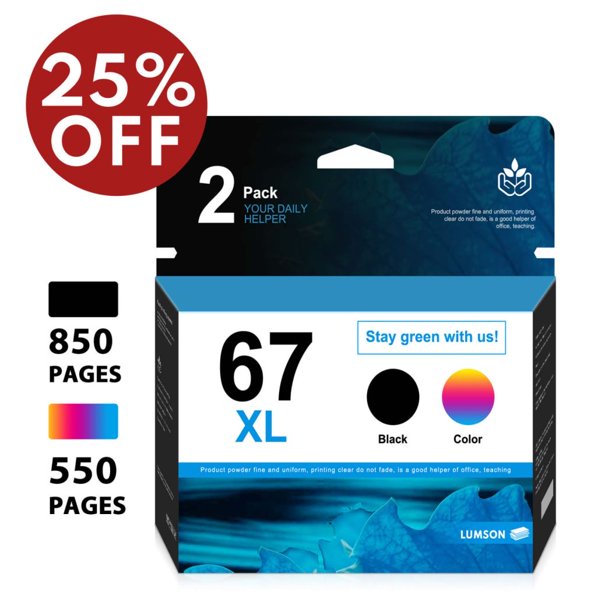 67XL 2 Ink Black and Color Combo Pack Replacement for HP DeskJet 2700