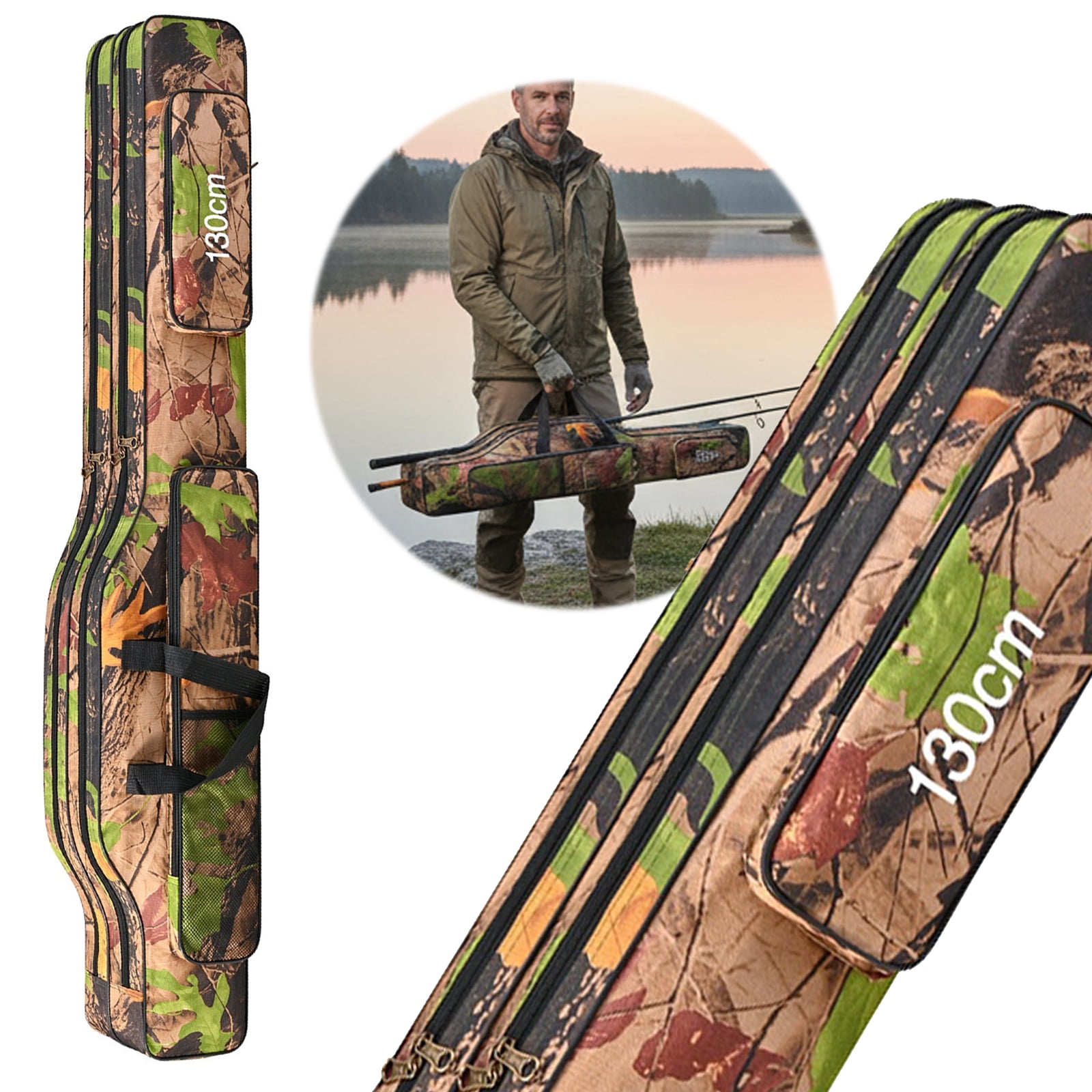 HUISZJ Fishing Storage Bag, Large Fishing Bag with Handle, Tackle Storage Bag Case for Fishing Equipment (Camouflage 1.3M)