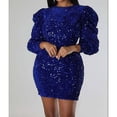 thumbnail image 5 of Robe de Soirée Semi-Formelle pour Femmes Robe à Sequins Moulante Mini Manches Longues Col Rond, 5 of 5