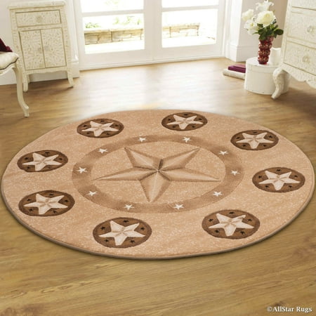 Star Leaf - Allstar Brown Double Shot Drop-Stitch Carving Exotic Nature Themed Floral Leaf Prints. Woven Round Rug (4' 11
