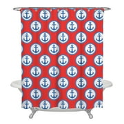Red Anchors Rope Nautical Shower Curtain for Beach Coastal Bathroom 72 X 72 Inch Polyester Fabric Curtain