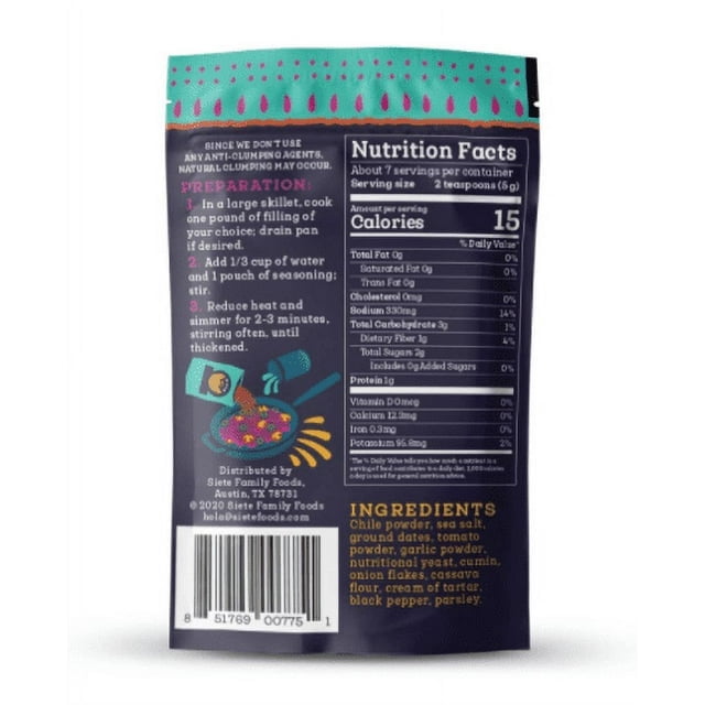 Siete Mild Taco Seasoning Mixed Spice 1.31 oz Packet (Pack of 10)