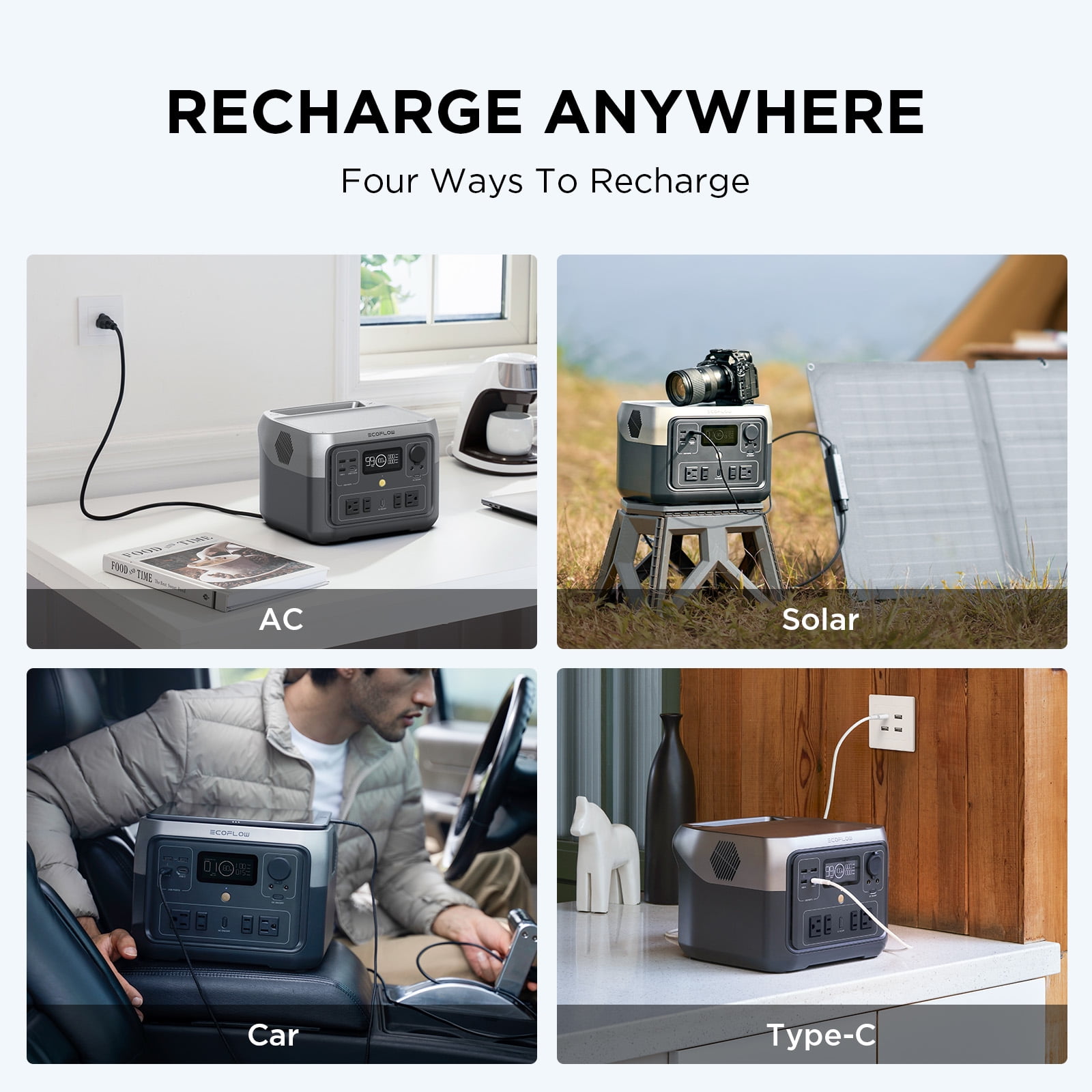 EF EcoFlow Portable Power Station RIVER 2 Max Lite,500Wh LFP Battery,1000W Solar Generator for Outdoor,Home Use