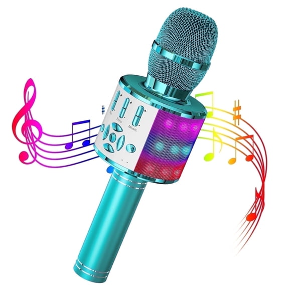 Wireless Karaoke Microphone for Kids, Portable Handheld Karaoke Machine with LED Lights, Children's Day Birthday Gift for Girls Boys (Light Blue)