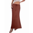 thumbnail image 2 of Linen Flared Maxi Skirt with Back Slit - Elastic Waist Drawstring Long Flowy Ankle-Length Skirt Brick Red XL, 2 of 9