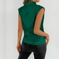 thumbnail image 5 of Womens Tank Tops Plus Size under $5 Sleeveless V-Neck Satin Pleats Casual Solid Blouse Green M, 5 of 6
