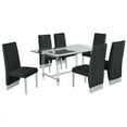 thumbnail image 1 of 7pc. 68" x 40" Glass Dining Set with 6 Chairs and Silver Stainless Steel, 1 of 4