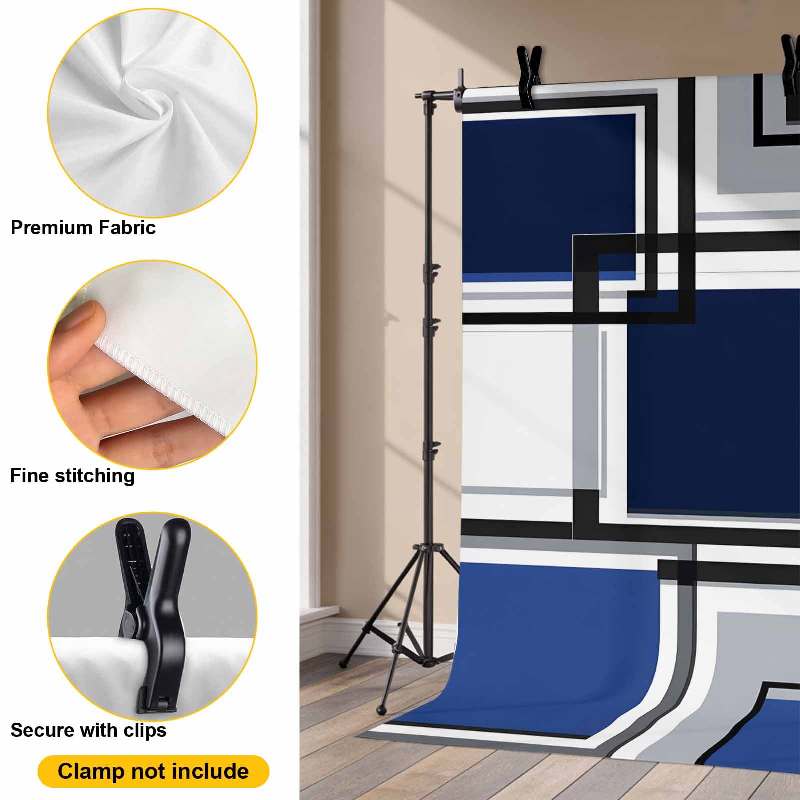 Space Design Sense Backdrop for Photography, Black Blue Suqare Stitching Photo Backdrop Portrait Background Party Banner Photo Backgrounds for Studio Booth Props, 7x5ft