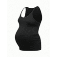 thumbnail image 2 of Maternity Tank Tops Rib Side-Shirred Sleeveless Pregnancy Basic Shirt Black L, 2 of 6