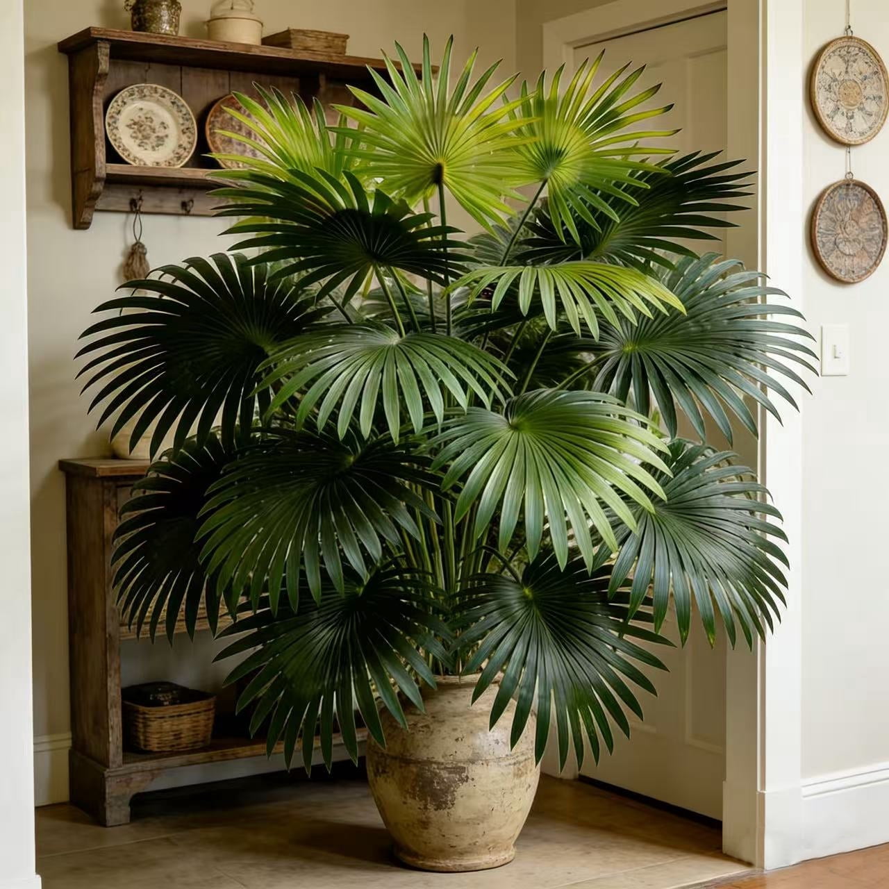 Outdoor Large Fake Fan Palm Tree,Weather Resistant Faux Plant for Patio Garden Decor | No Pot 33.46in 2Pack
