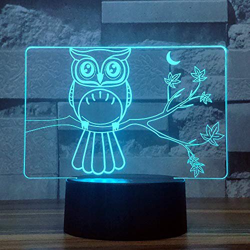 Veilleuse Illusion 3D Hibou Cadeau d'Anniversaire Lampe - 7 Couleurs Changeantes Interrupteur Tactile Décorations de Noël Lumières LED - Lampe Hibou Mignonne, avec Cabine USB