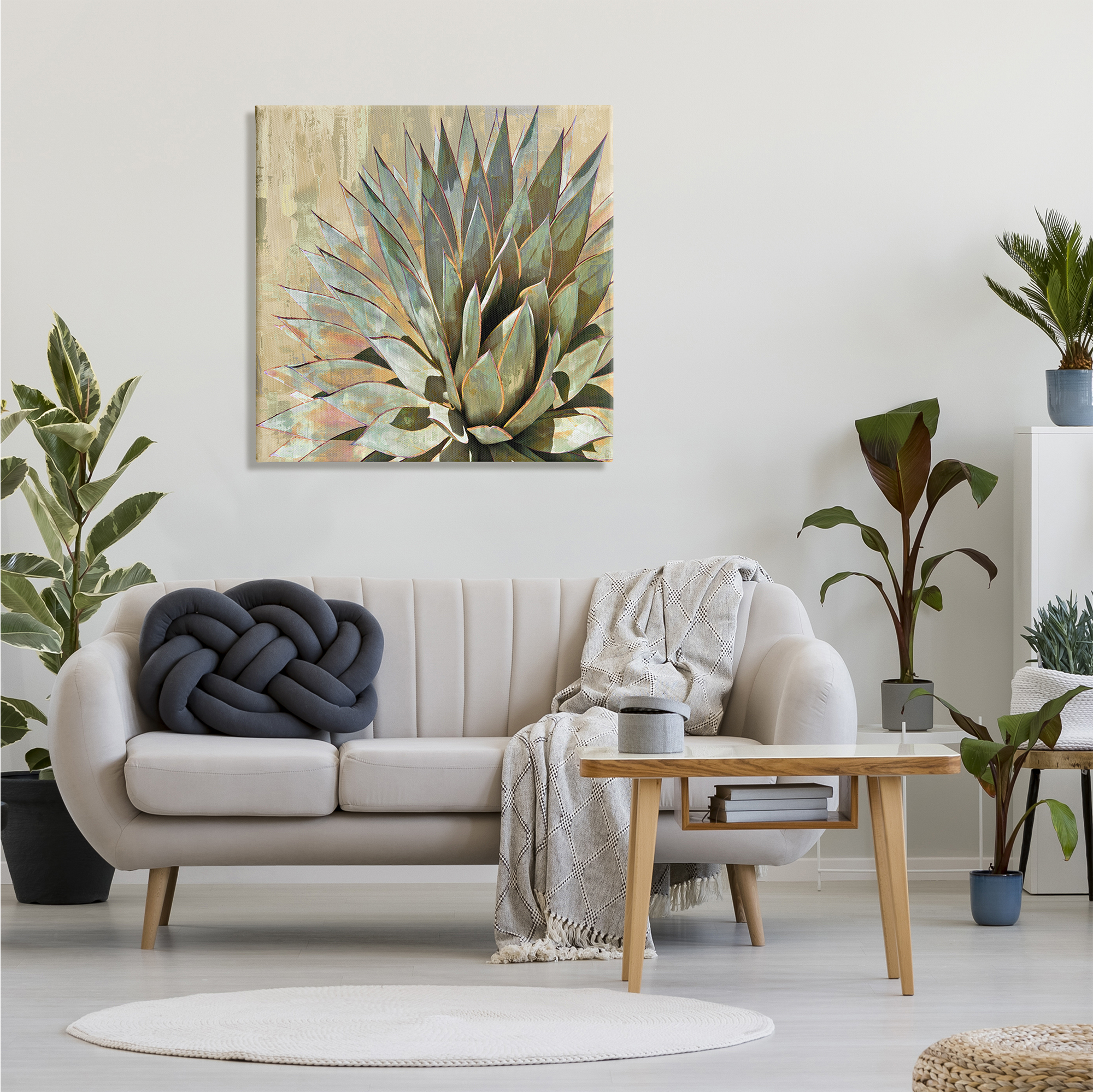 The Stupell Home Decor Collection Green Painted Botanical Succulent Agave Leaves XL Stretched Canvas Wall Art, 30 x 1.5 x 30