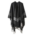 thumbnail image 1 of GDREDA Cape Cardigan à Rayures pour Femmes Automne Hiver Coupe-Vent Chaud Mode Noir, Taille Unique, 1 of 3