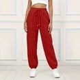 thumbnail image 2 of ZHYou No Boundarie Sweatpants for Women Fleece Multi Vertical Seam Drawstring High Waist Loose Cuffed Leg Joggers with Side Pockets,Red,Size L, 2 of 6