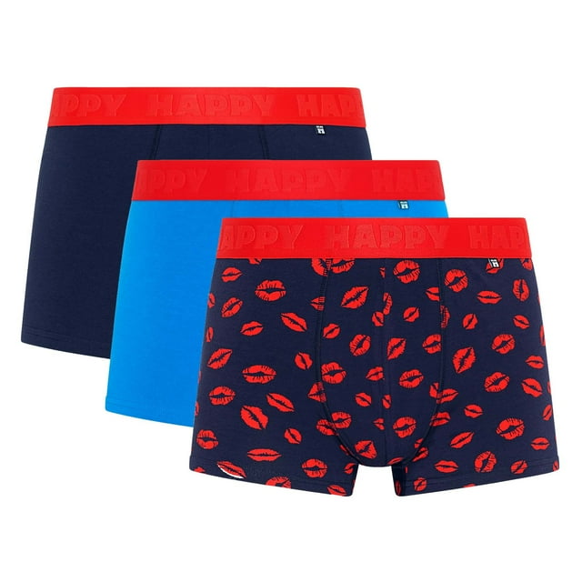 Happy Socks Bóxers para hombre, paquete de 3 - Trunks, algodón elástico, lisos/estampados Kisses M (Medium)