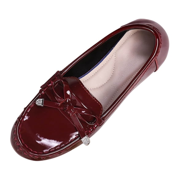 Wine Ladies Casual Fashion Solid Color Shallow Mouth Flat Heel Slip On Flats Plus Size Vintage Style Pu Shoes For Daily Comfort