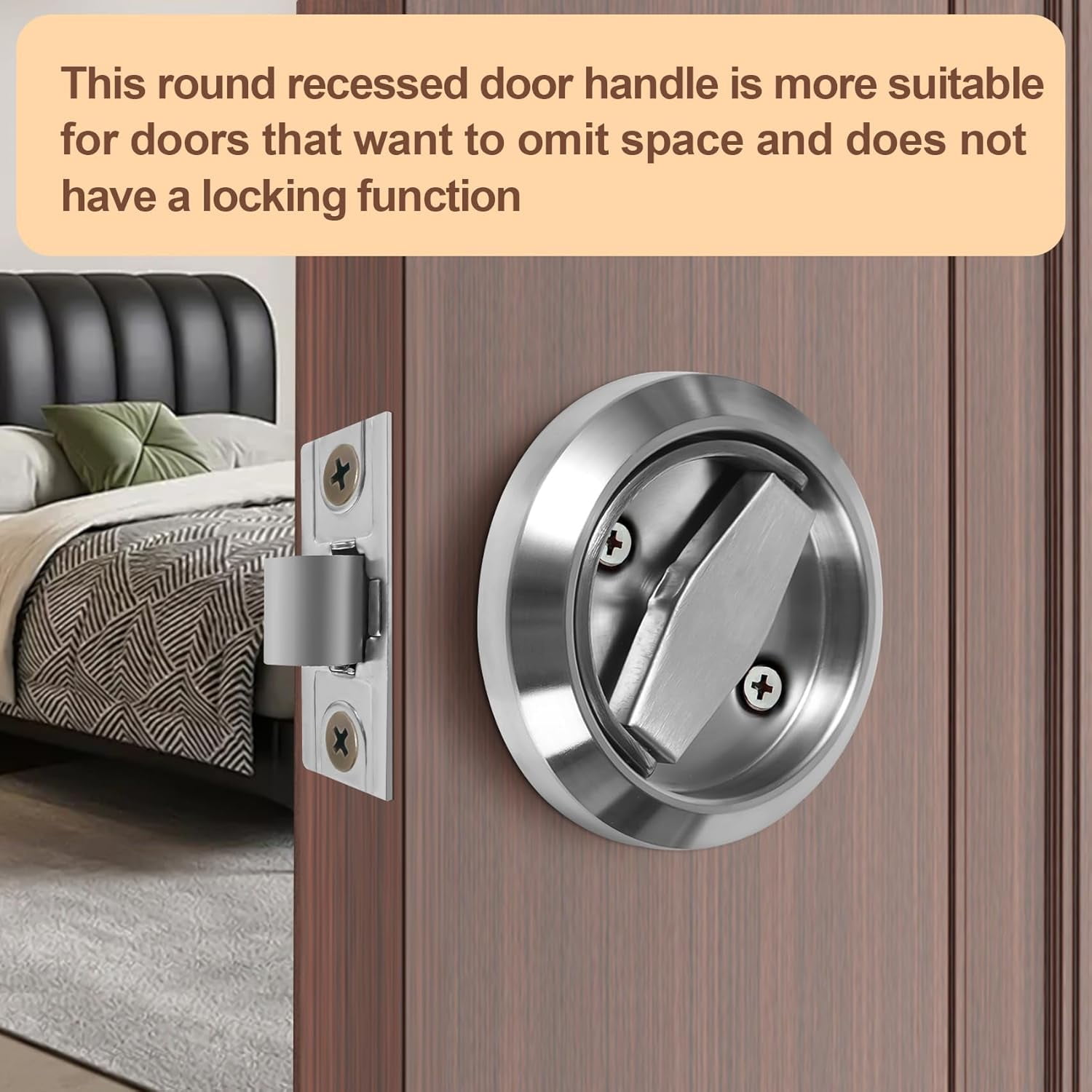 ABCISI Round Recessed Door Lock, Stainless Steel 304 Hidden Recessed Cup Door Handle, Low Profile Door Knob for Privacy Pocket Door, Flat Door Knob, Silver