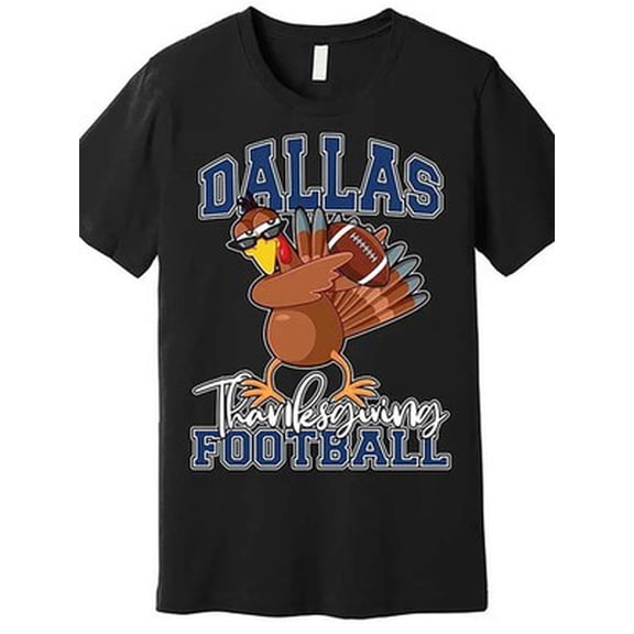 Velto Men's Dallas Thanksgiving Football Fan T-Shirt - Black Cotton Graphic Tee with F All Size S-5XL