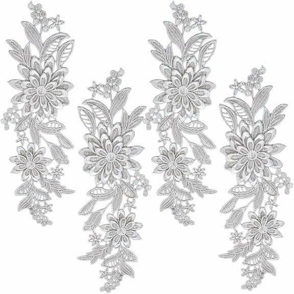 2 Pairs 4Pcs Embroidery 3D Flower Applique Vintage Embroidered Lace Appliques Sew On Soild Floral Embroidery Polyester Patches