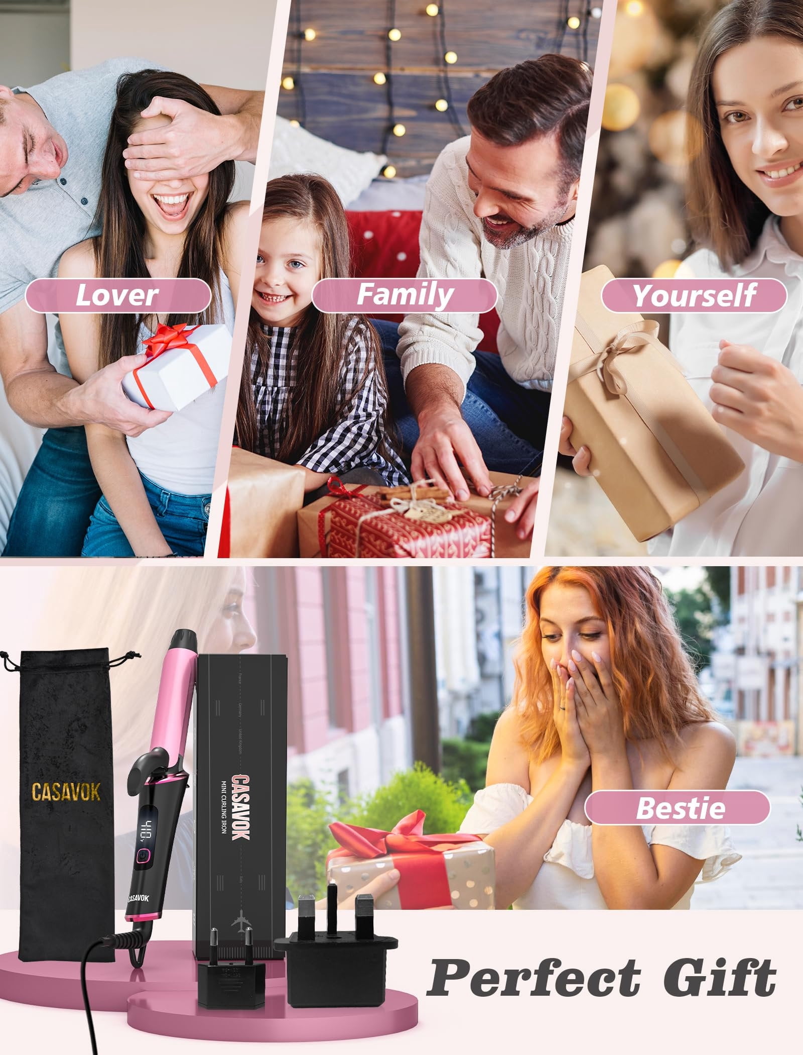Mini Hair Curling Iron, Dual Voltage, Anti-Scald, Auto-Off, 5 Temp Settings, with European Plug Adapter, Small Curling Iron for Short Hair