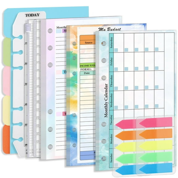 CCOCC A6 Budget Planner Refill Kit - 82 Sheet 2024 Colorful Monthly and Weekly Planner Calendar Inserts for Expense Budget Loose-leaf Notebook