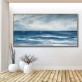 thumbnail image 5 of Sea Landscape Painting Handmade White Waves Textured Wall Art Blue Ocean Oil Painting Minimalist Original Living Room Decor,Unstretched,Frameless,(91*182cm)36*72lnches, 5 of 5
