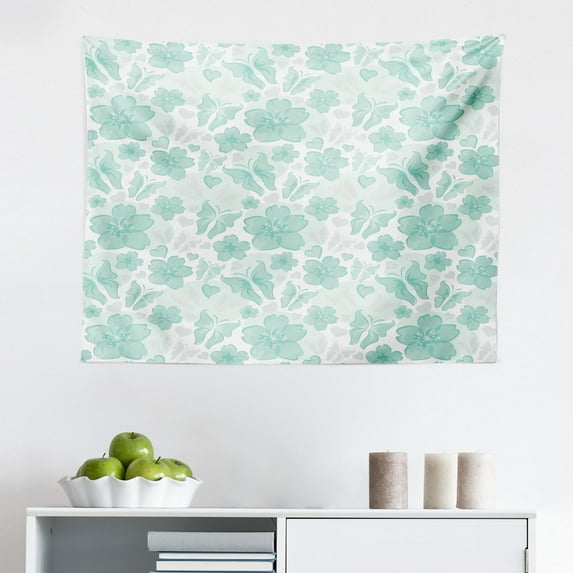 Turquoise Tapestry, Chamomiles Flower Blossom Wildflower Blooms Summer Illustration, Fabric Wall Hanging Decor for Bedroom Living Room Dorm, 2 Sizes, Pale Green Dark Green, by Ambesonne