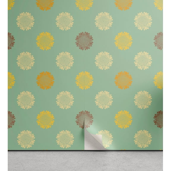 Ambesonne Sunflower Peel & Stick Wallpaper for Home, Rustic Flower Flair Art, 13"x36", Almond Green Multicolor