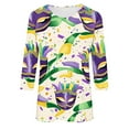 thumbnail image 5 of RKSTN Mardi Gras 3/4 Sleeve T Shirts for Women Top Oversized Crewneck Carnival Mask Print 3/4 Length Sleeve Shirt Womens Casual Round Neck Mask Tuesday Carnival Party Three Quarter Sleeve Tee Shirt, 5 of 5