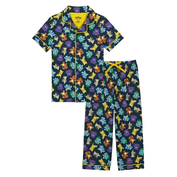 Pokemon Boys Short Sleeve Sleep Notch Collar Top and Pants Pajama Set, 2-Piece, Sizes 4-12