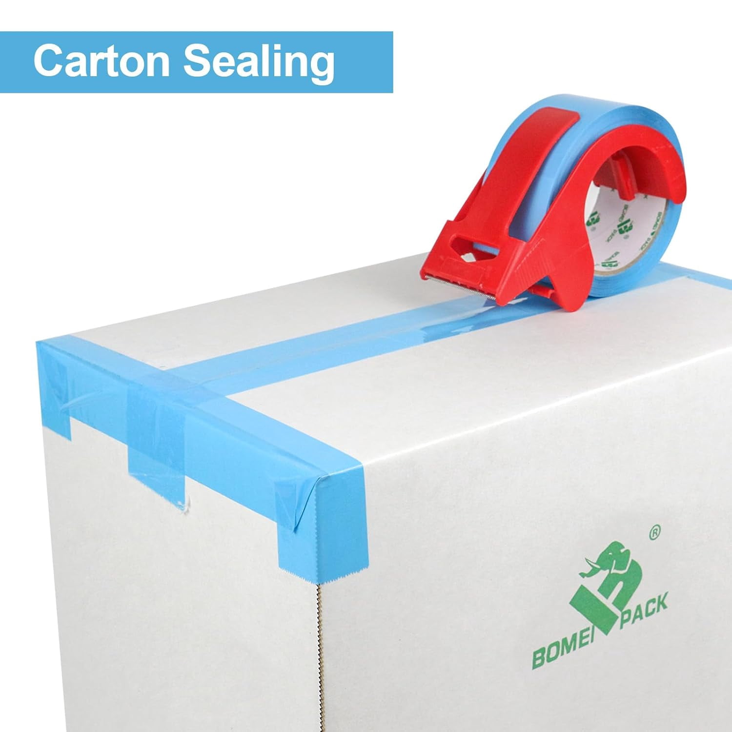 Heavy-duty colored packing tape, 3 rolls with fillable dispenser, blue packing tape 1.88 inches by 60 yards, industrial-grade corrugated box mailing tape, for moving, mailing, and storage