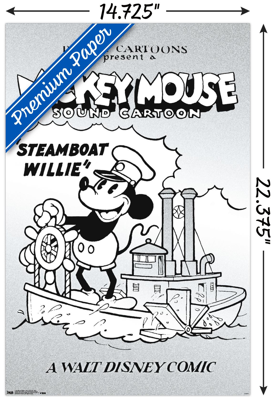 Disney Mickey Mouse - Black and White Steamboat Willie Wall Poster, 14.725" x 22.375" - image 3 of 5