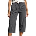 thumbnail image 2 of IUYRTFE Women's Corduroy Capri Pants with Drawstring Elastic Waist and Pockets Loose Fit Cropped Trousers for Summer and Fall Casual Wear, 2 of 8